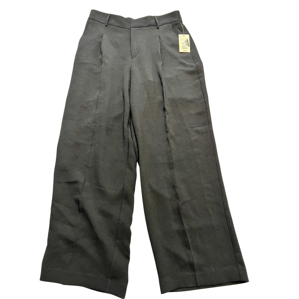 A New Day Pants Womens 10 Regular Black Wide Leg Linen Blend Tag New